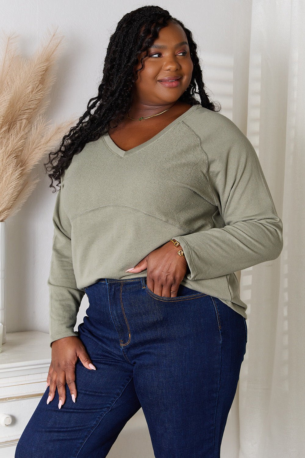 Culture Code Full Size V - Neck Long Sleeve T-Shirt - Plush Fashion Hub