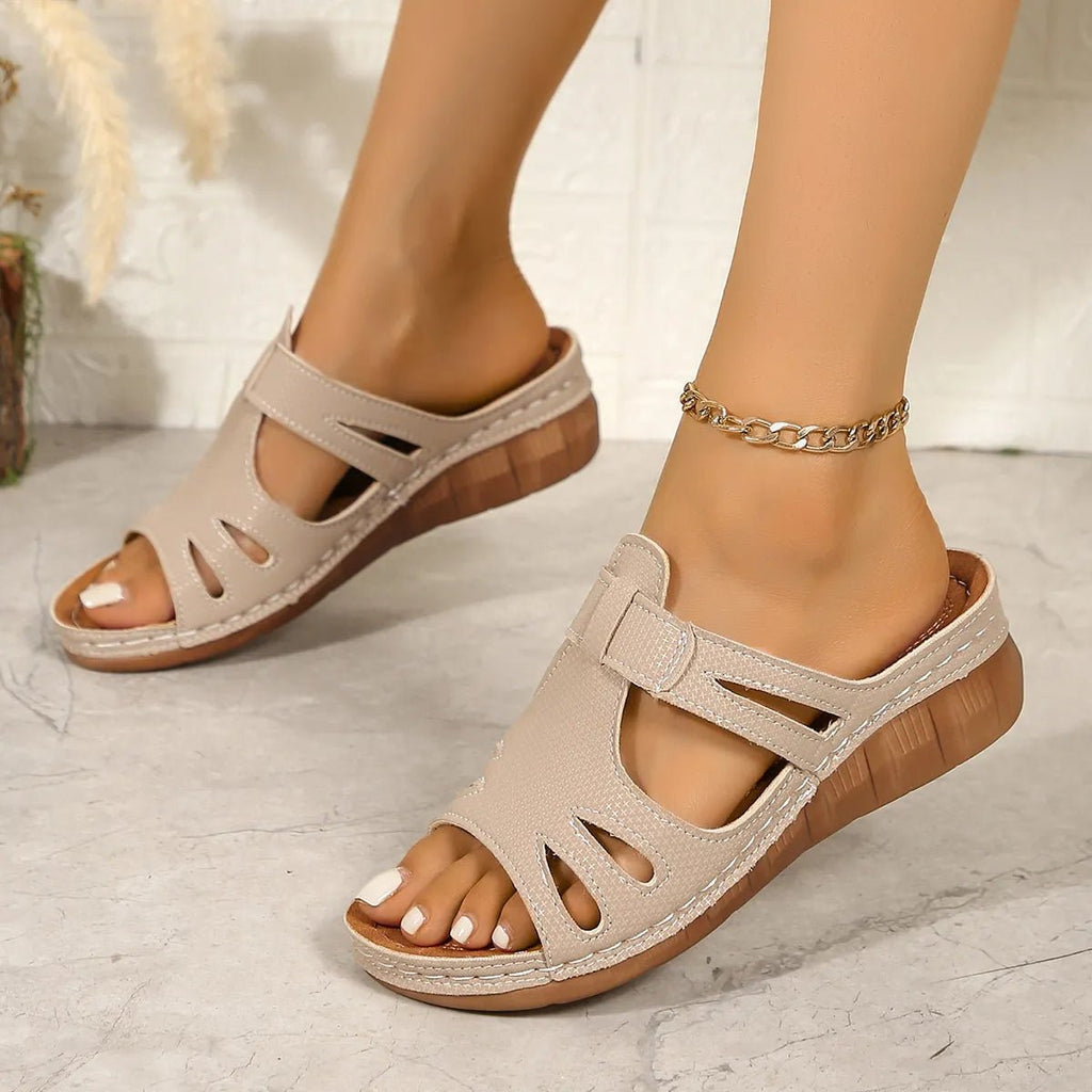 Cutout Open Toe Wedge Sandals - Plush Fashion Hub