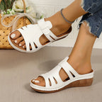 Cutout Open Toe Wedge Sandals - Plush Fashion Hub