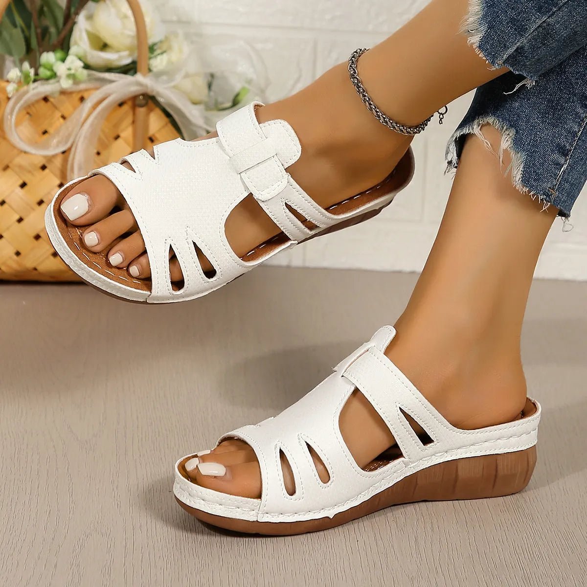 Cutout Open Toe Wedge Sandals - Plush Fashion Hub