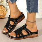 Cutout Open Toe Wedge Sandals - Plush Fashion Hub
