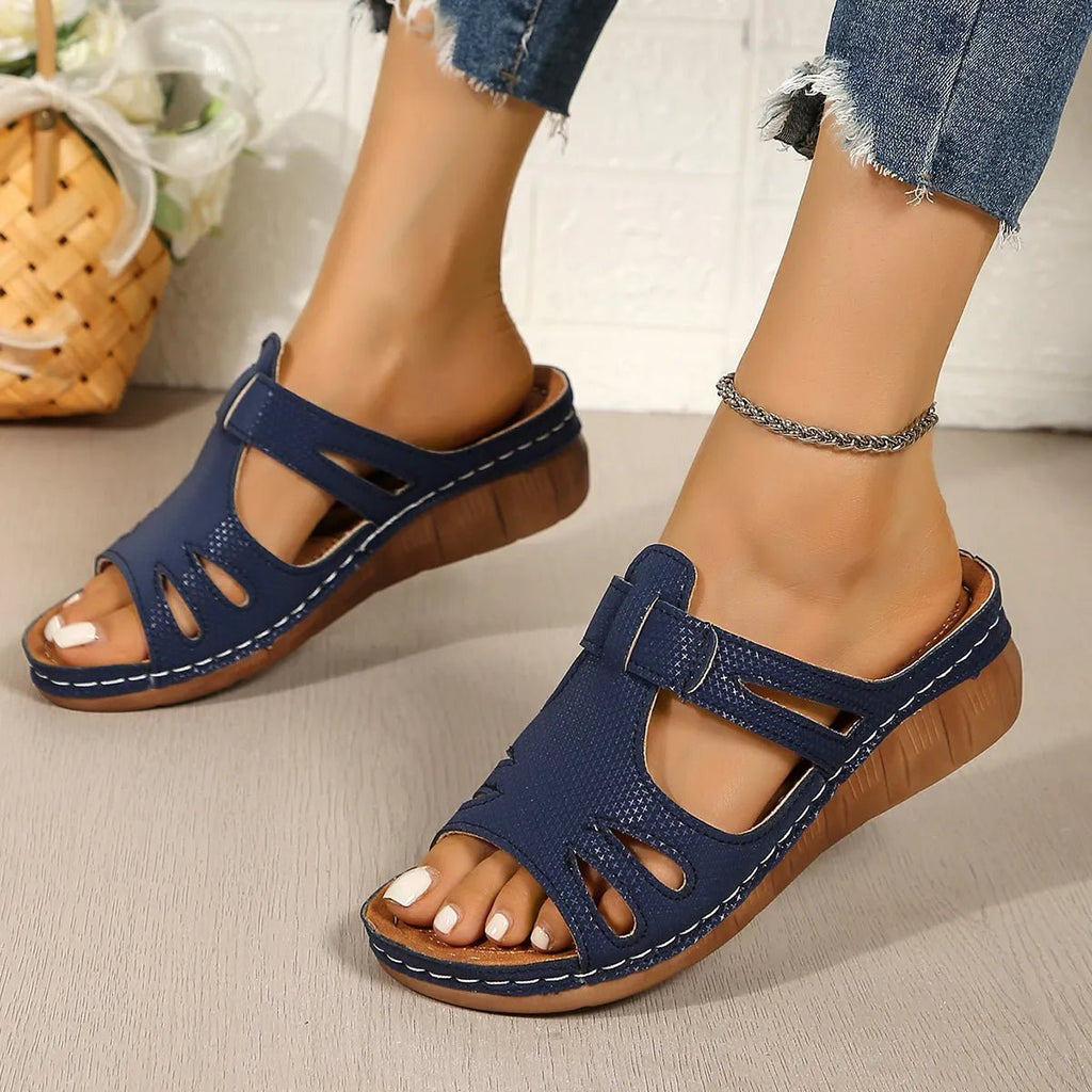 Cutout Open Toe Wedge Sandals - Plush Fashion Hub