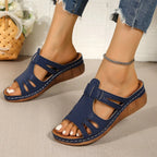 Cutout Open Toe Wedge Sandals - Plush Fashion Hub