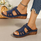 Cutout Open Toe Wedge Sandals - Plush Fashion Hub