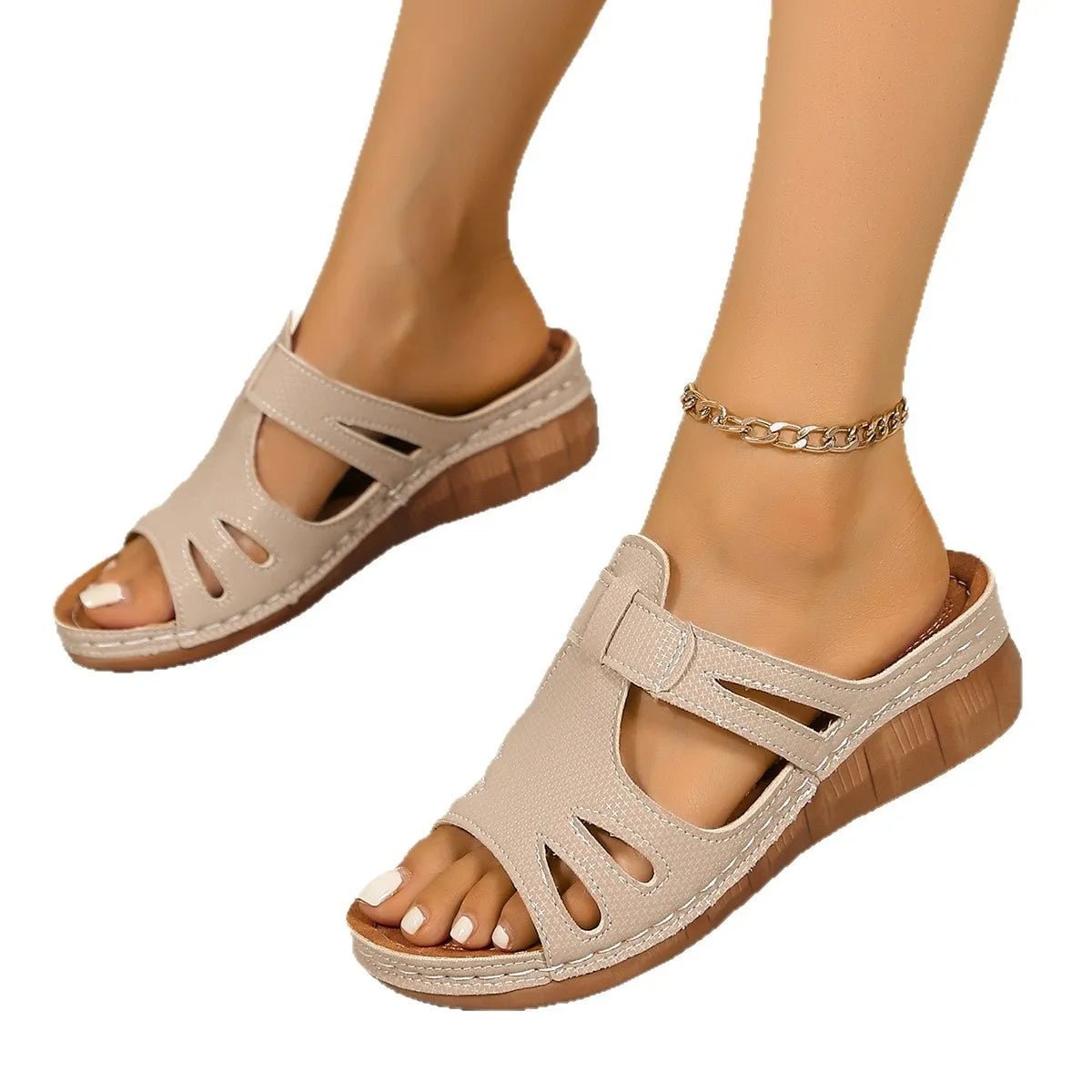Cutout Open Toe Wedge Sandals - Plush Fashion Hub