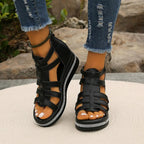 Cutout Rhinestone Trim Wedge Sandals - Plush Fashion Hub