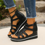 Cutout Rhinestone Trim Wedge Sandals - Plush Fashion Hub