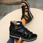 Cutout Rhinestone Trim Wedge Sandals - Plush Fashion Hub