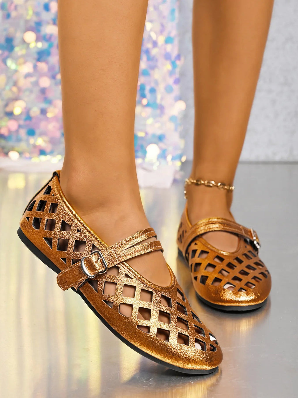 Cutout Round Toe Flats Sandals - Plush Fashion Hub