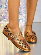Cutout Round Toe Flats Sandals - Plush Fashion Hub