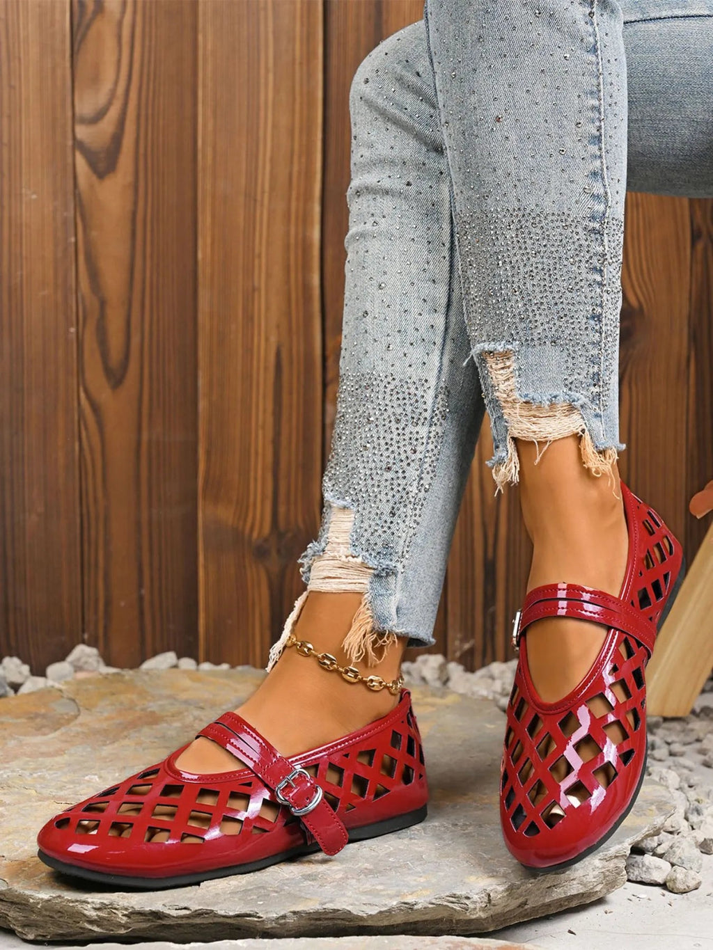 Cutout Round Toe Flats Sandals - Plush Fashion Hub