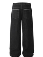 Men's wide leg denim jeans by Plush Fashion Shop, showing the relaxed fit and classic blue denim fabric.