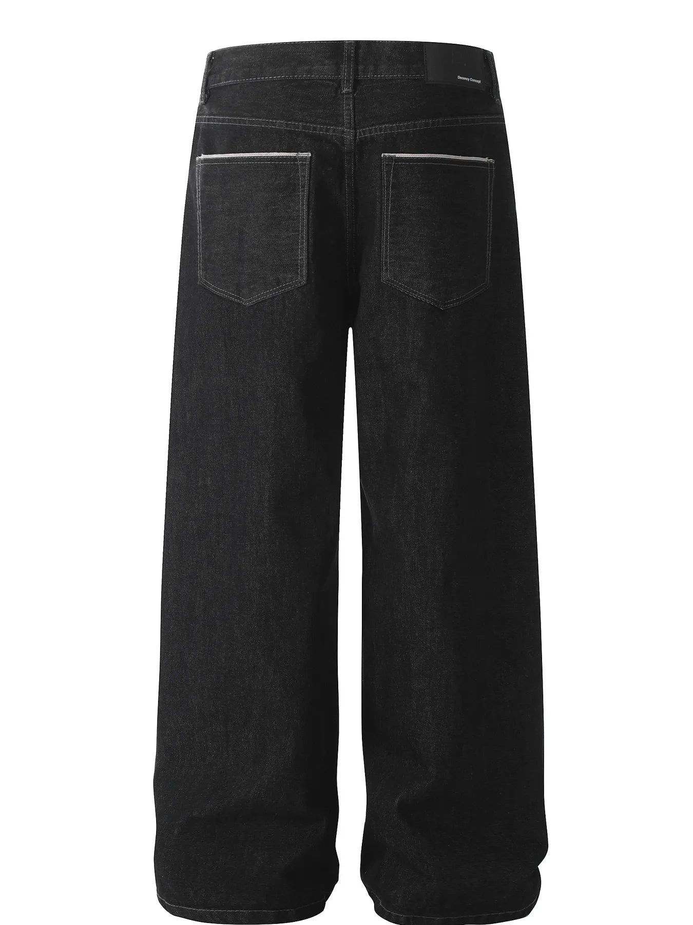 Men's wide leg denim jeans by Plush Fashion Shop, showing the relaxed fit and classic blue denim fabric.