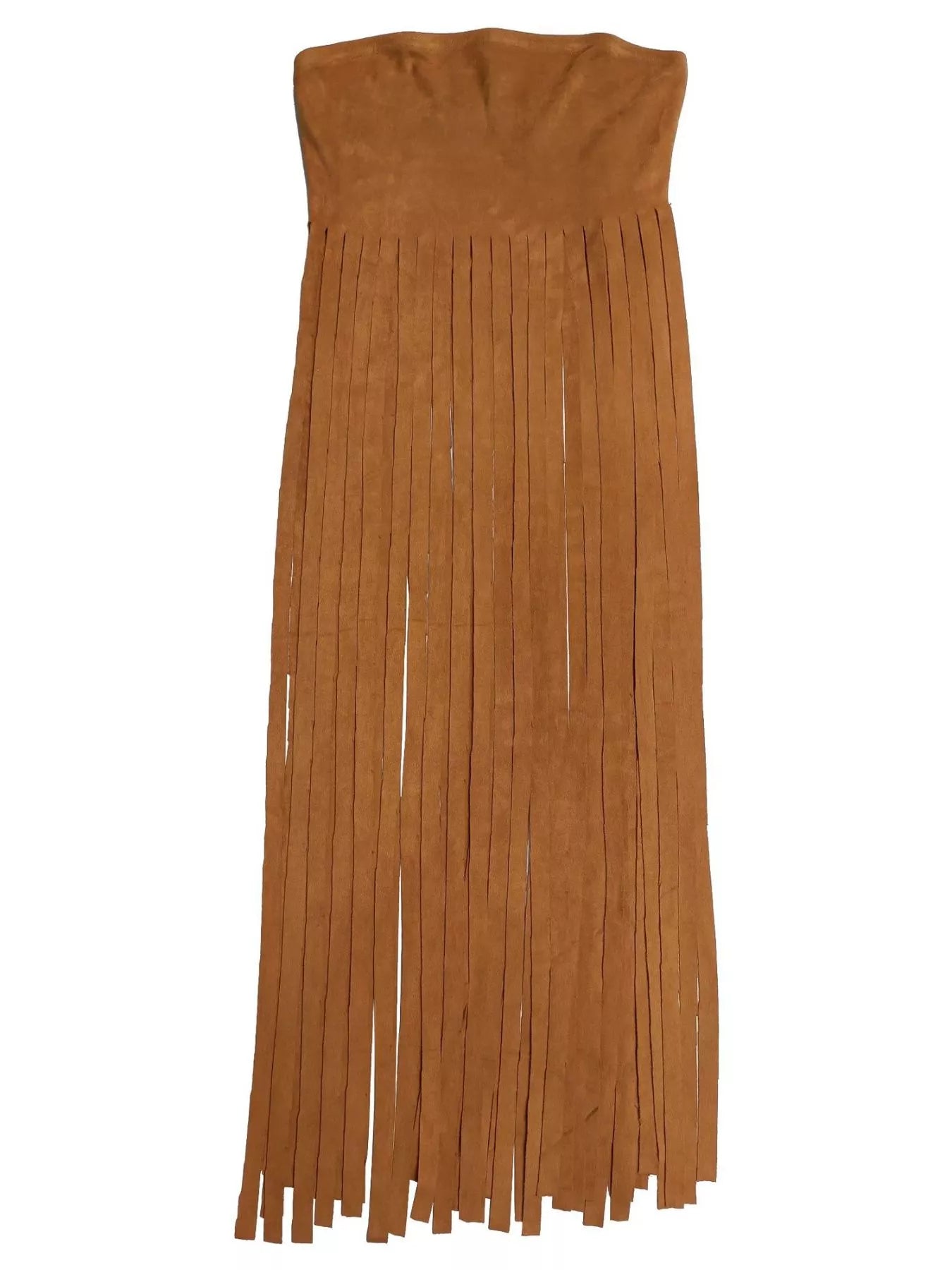Trendsi fringe trim tube top featuring a fitted design with decorative fringe detailing on a neutral background.