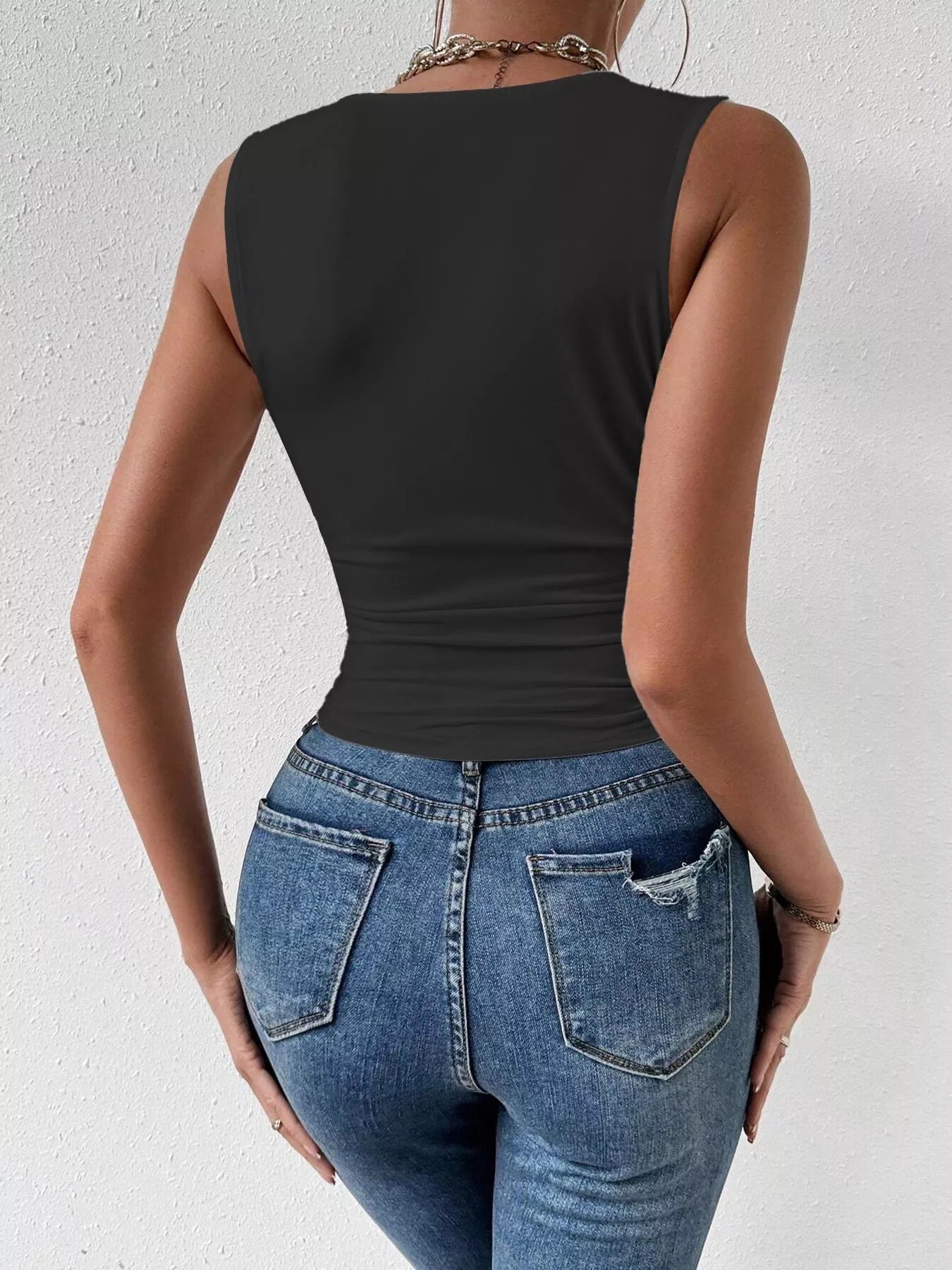 Trendsi cowl neck tank top in soft fabric, featuring a relaxed fit and stylish cowl neckline, ideal for casual wear.