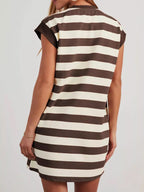 Plus size casual striped mini dress with short sleeves from Trendsi, featuring a relaxed fit and bold horizontal stripes.
