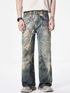 Men's wide leg denim jeans from Plush Fashion Shop with a relaxed fit and classic blue wash, shown on a model.