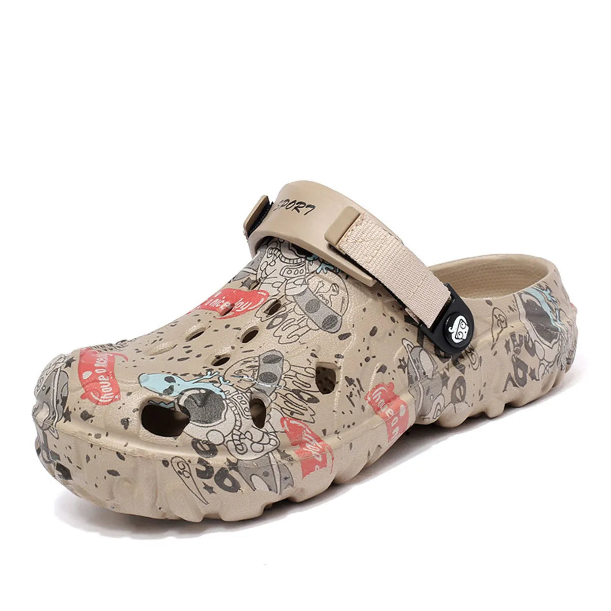 Men's printed platform sandals by Trendsi, showcasing colorful patterned straps and chunky sole, stylish footwear for casual wear.