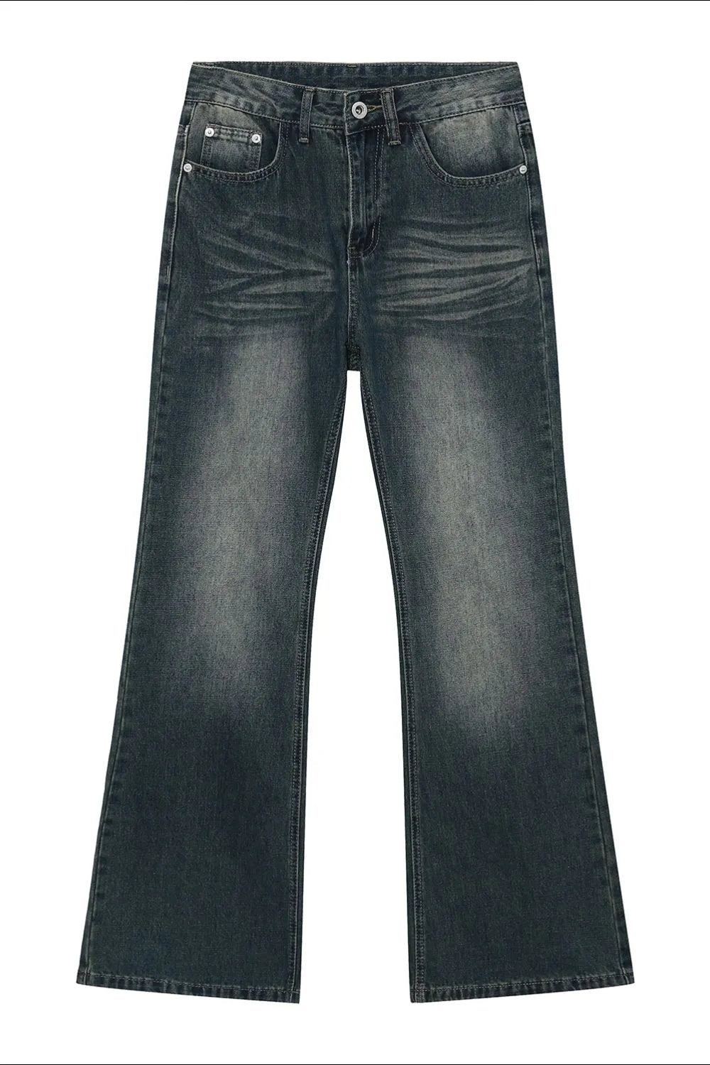 Plush Fashion Shop denim bootcut jeans with front and back pockets, showcasing a classic fit and stylish design.