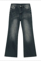 Plush Fashion Shop denim bootcut jeans with front and back pockets, showcasing a classic fit and stylish design.