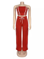 Trendsi sleeveless tube top and wide-leg pants set, stylish casual outfit with fitted top and flowy pants, in neutral fabric.