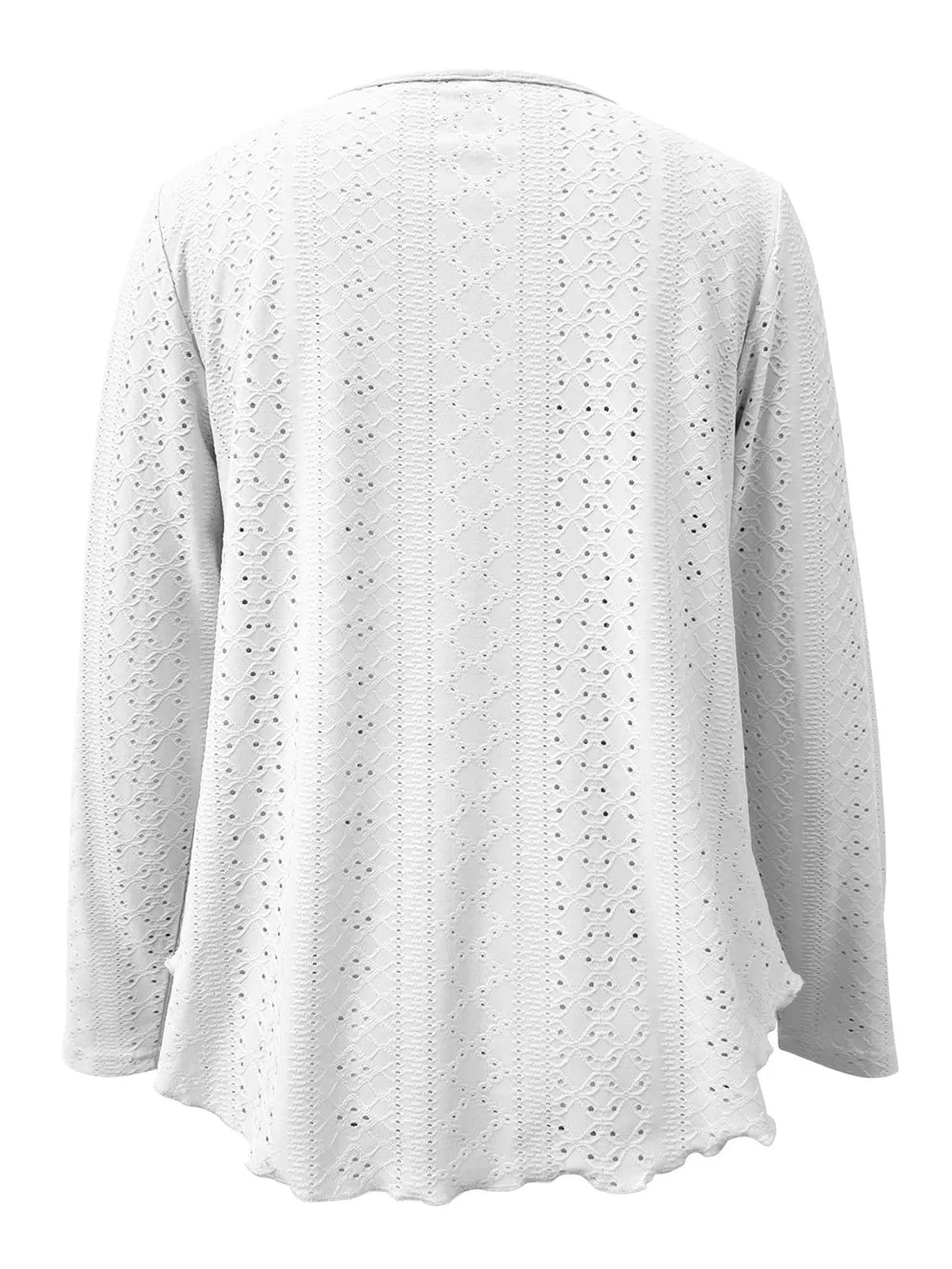 Elegant women's eyelet long sleeve blouse by Trendsi featuring stretchy fabric, perfect for versatile office wear.