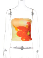 Women’s floral print strapless tube top from Trendsi, summer bandeau crop top with vibrant floral pattern and fitted design.