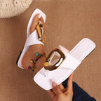 Plush Fashion Hub toe post buckle sandals with leather straps and metal buckle, stylish footwear for casual wear.