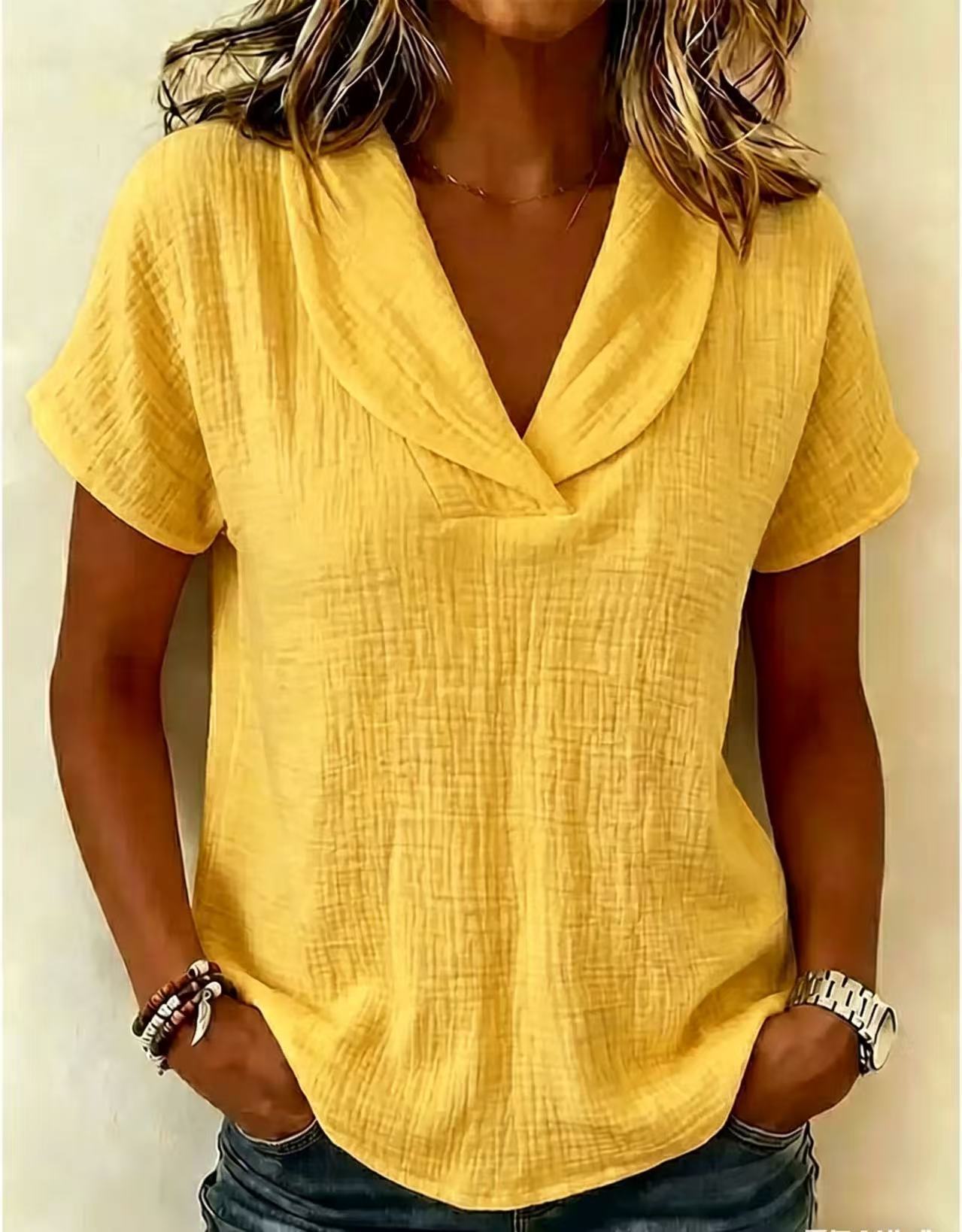 Women's Knitted Short-Sleeve Butterfly Collar Top FitiqueFit