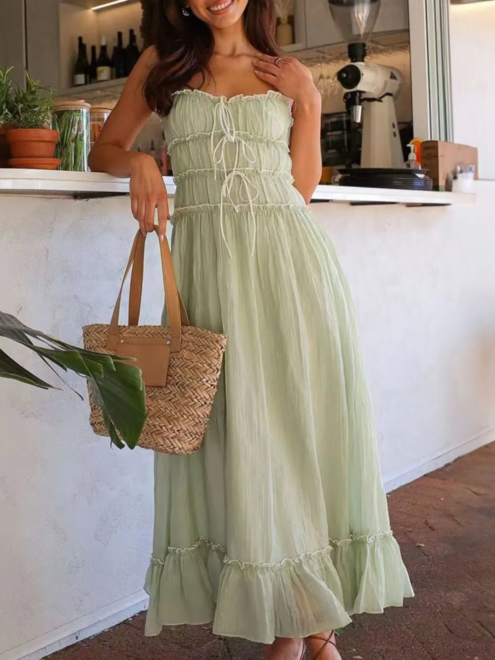 Devine Frill Ruffled Hem Midi Cami Dress - Plush Fashion Hub