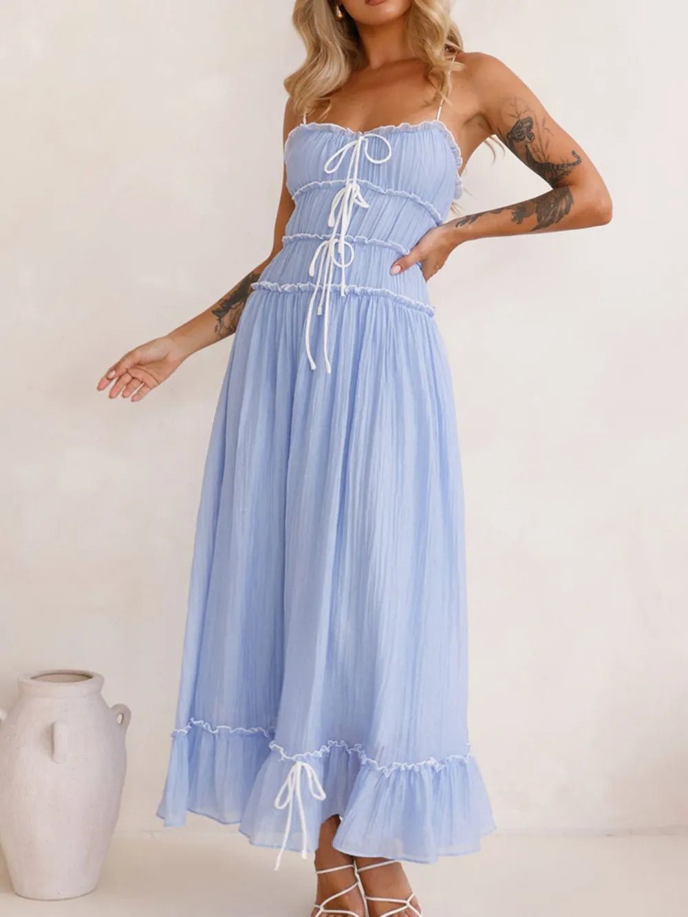 Devine Frill Ruffled Hem Midi Cami Dress - Plush Fashion Hub