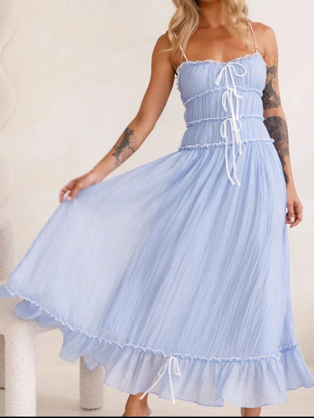 Devine Frill Ruffled Hem Midi Cami Dress - Plush Fashion Hub