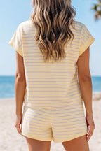 Stripe relaxed tee and drawstring shorts set by Trendsi, casual 2-piece outfit with comfortable fabric and stylish striped design.