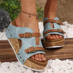 Double Buckle Platform Wedge Sandals - Plush Fashion Hub