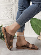 Double Buckle Strap Flat Sandals - Plush Fashion Hub