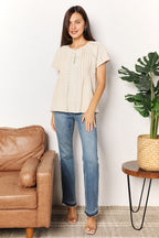 Double Take Crochet Buttoned Short Sleeves Top - Plush Fashion Hub