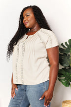 Double Take Crochet Buttoned Short Sleeves Top - Plush Fashion Hub