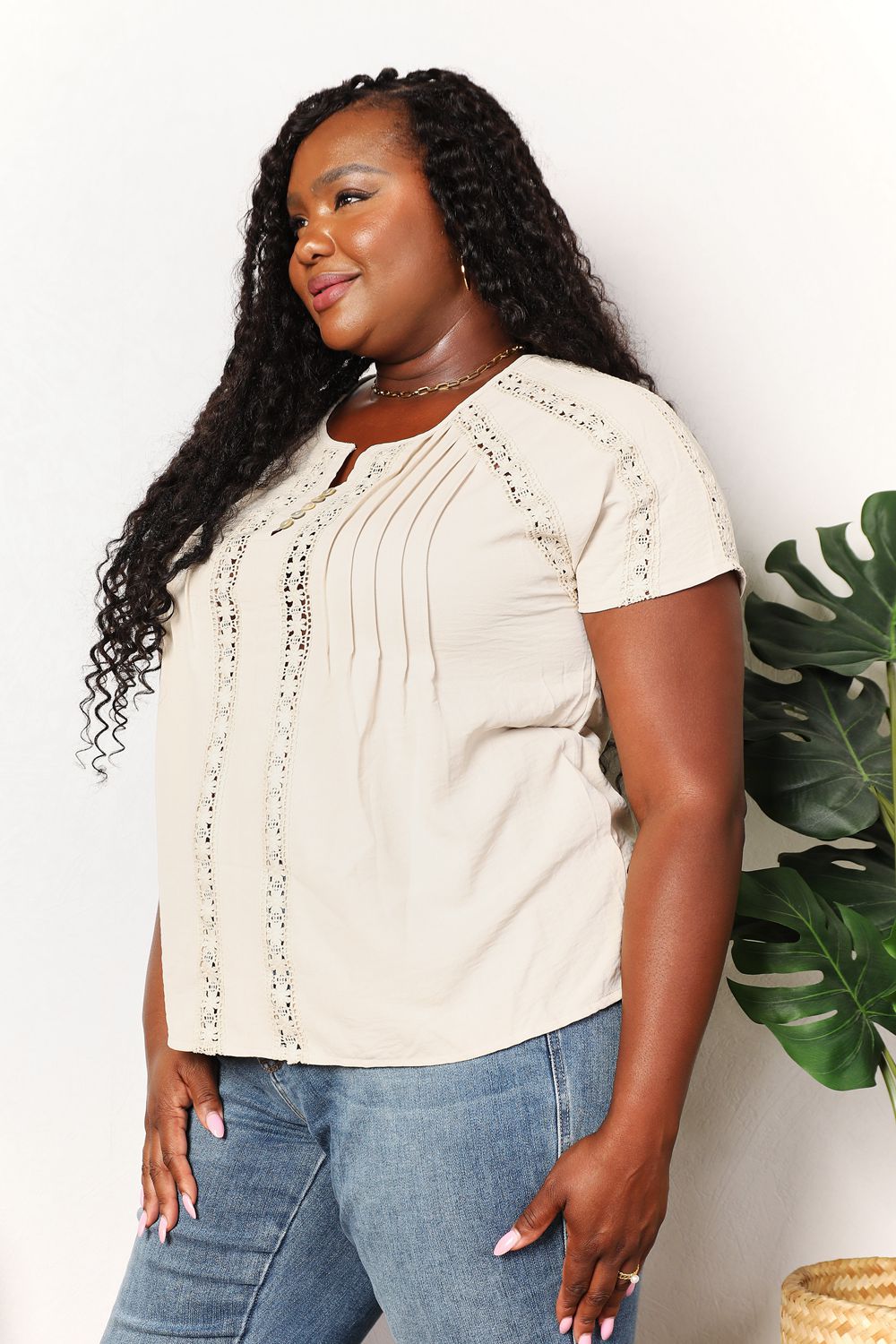 Double Take Crochet Buttoned Short Sleeves Top - Plush Fashion Hub