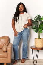Double Take Crochet Buttoned Short Sleeves Top - Plush Fashion Hub