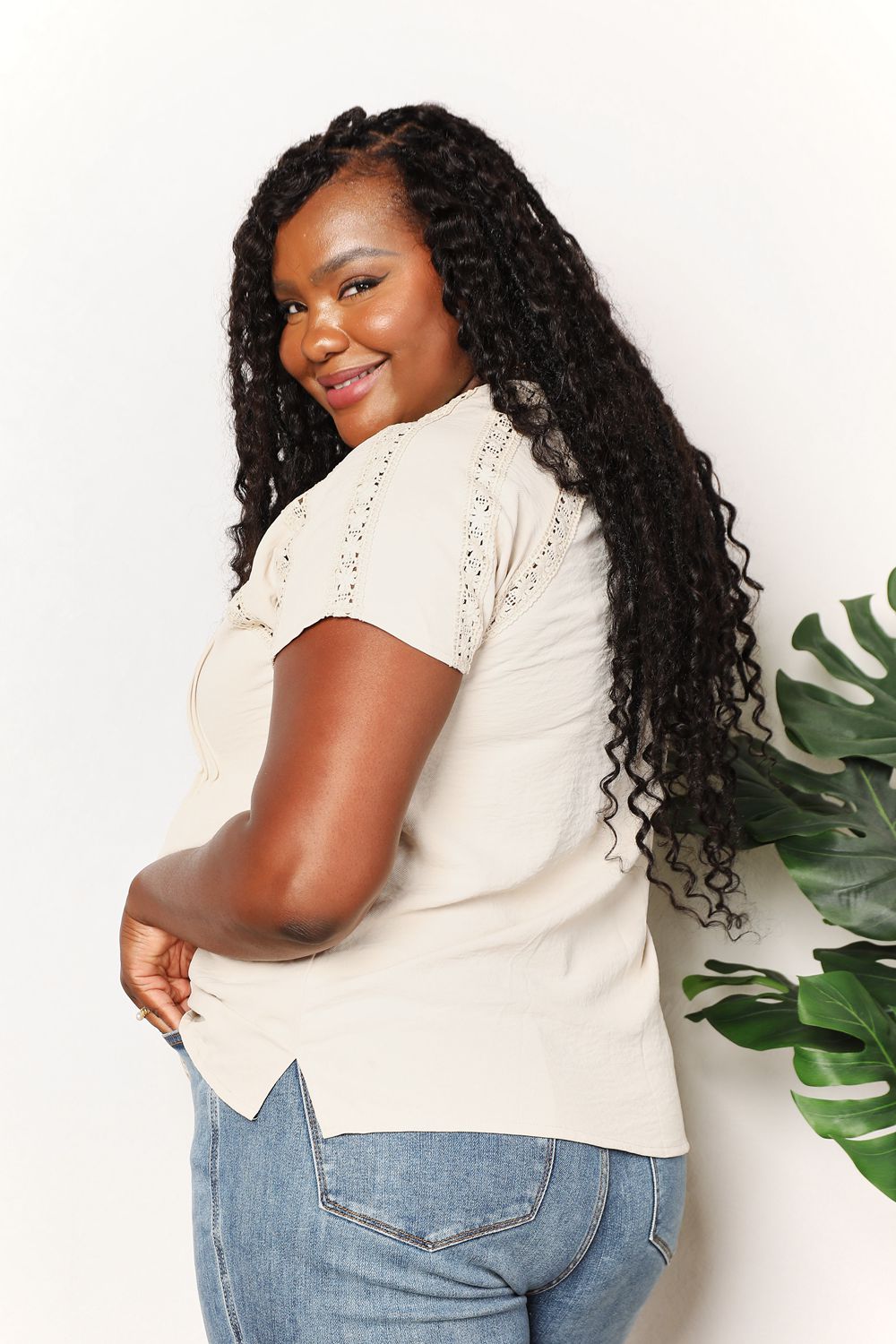 Double Take Crochet Buttoned Short Sleeves Top - Plush Fashion Hub