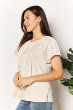 Double Take Crochet Buttoned Short Sleeves Top - Plush Fashion Hub