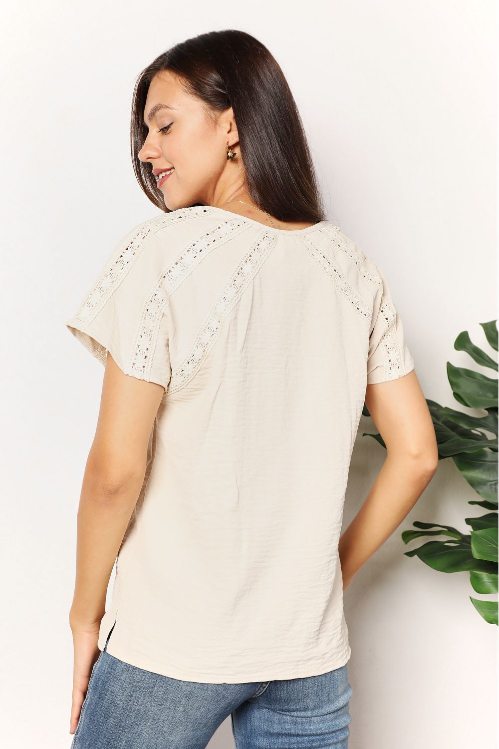 Double Take Crochet Buttoned Short Sleeves Top - Plush Fashion Hub