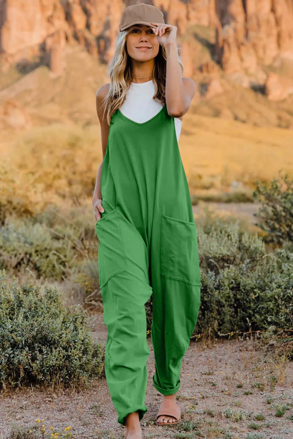 Double Take Full Size V - Neck Sleeveless Jumpsuit with Pockets - Plush Fashion Hub