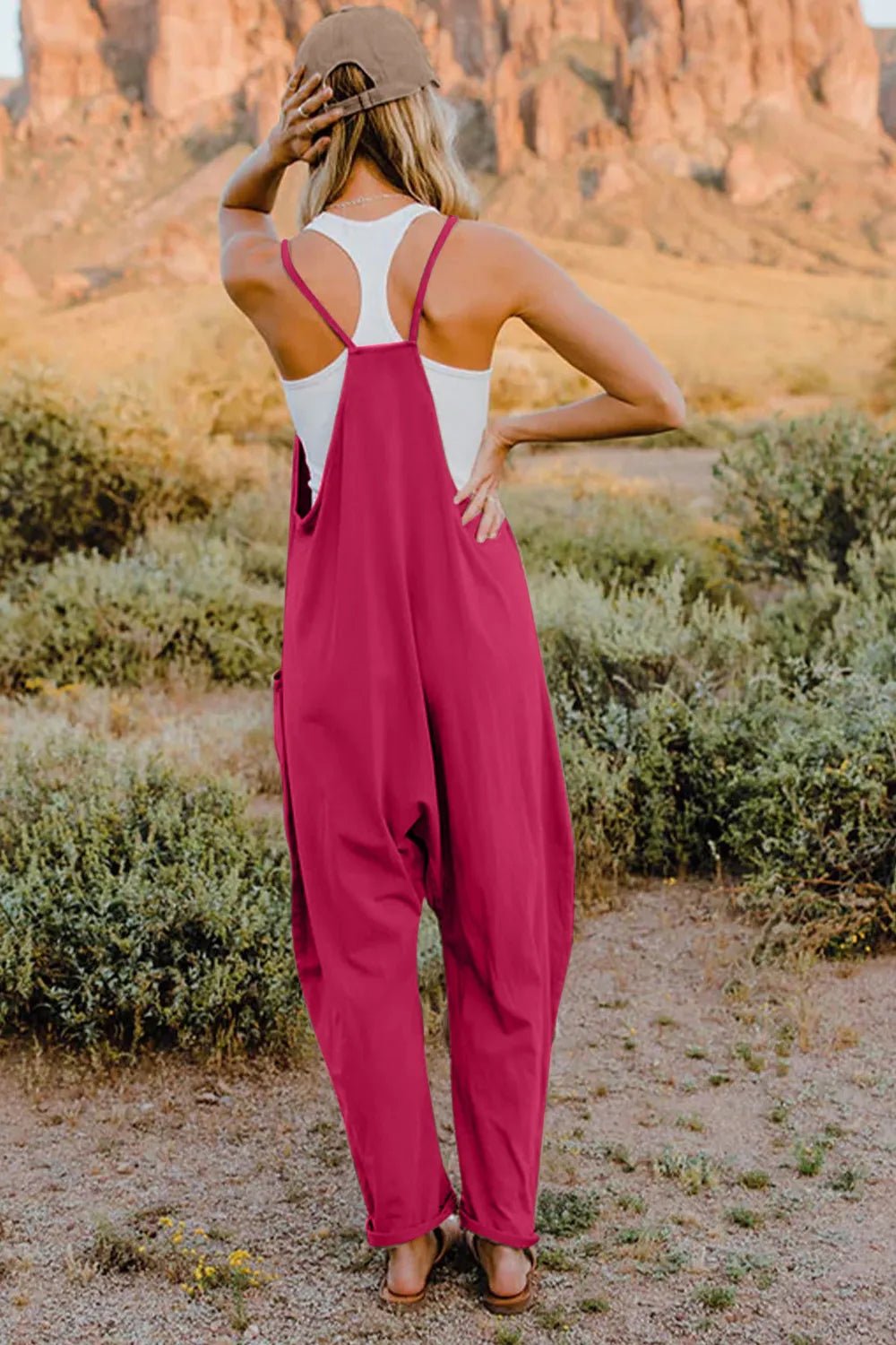 Double Take Full Size V - Neck Sleeveless Jumpsuit with Pockets - Plush Fashion Hub