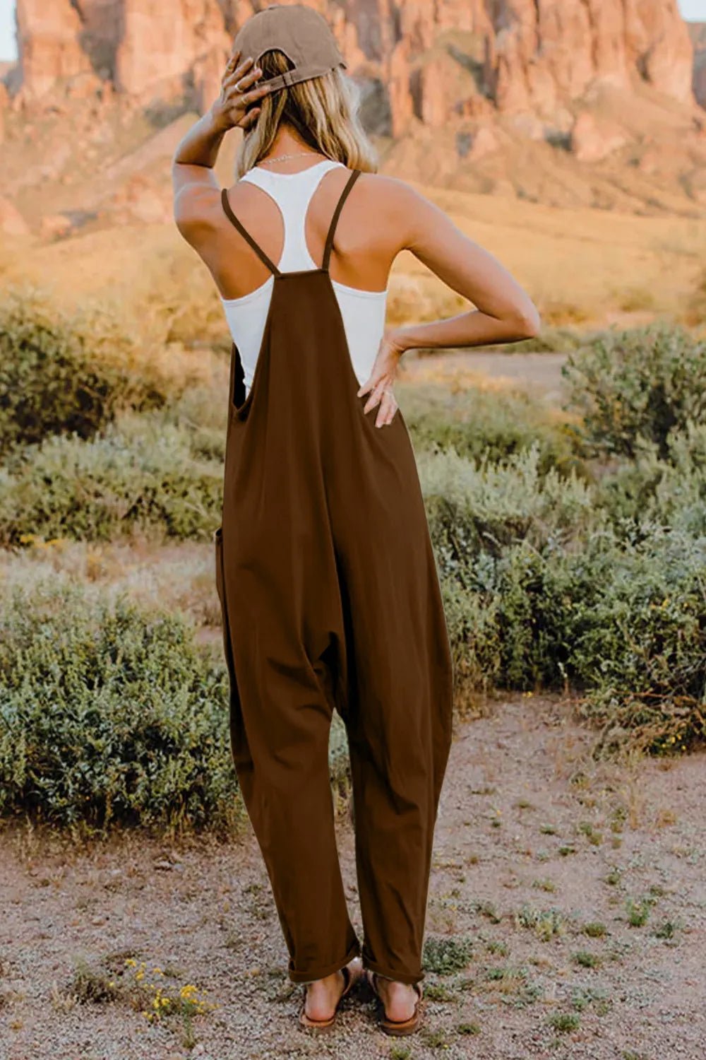 Double Take Full Size V - Neck Sleeveless Jumpsuit with Pockets - Plush Fashion Hub