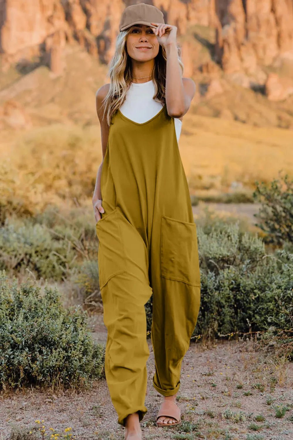 Double Take Full Size V - Neck Sleeveless Jumpsuit with Pockets - Plush Fashion Hub