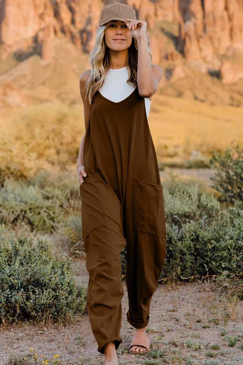 Double Take Full Size V - Neck Sleeveless Jumpsuit with Pockets - Plush Fashion Hub