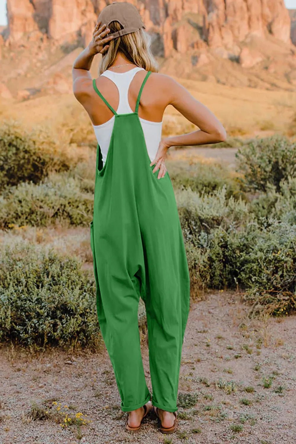 Double Take Full Size V - Neck Sleeveless Jumpsuit with Pockets - Plush Fashion Hub