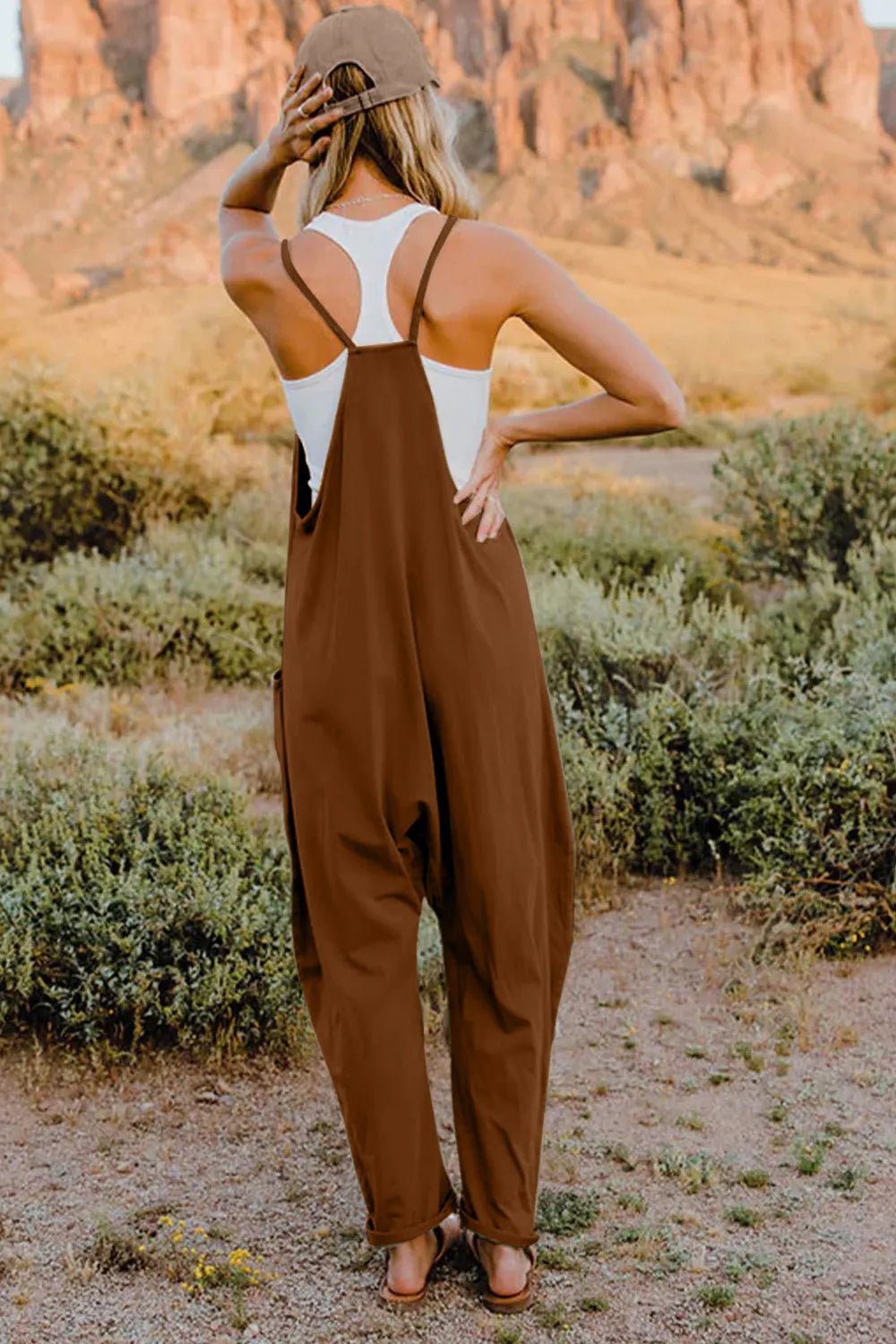 Double Take Full Size V - Neck Sleeveless Jumpsuit with Pockets - Plush Fashion Hub