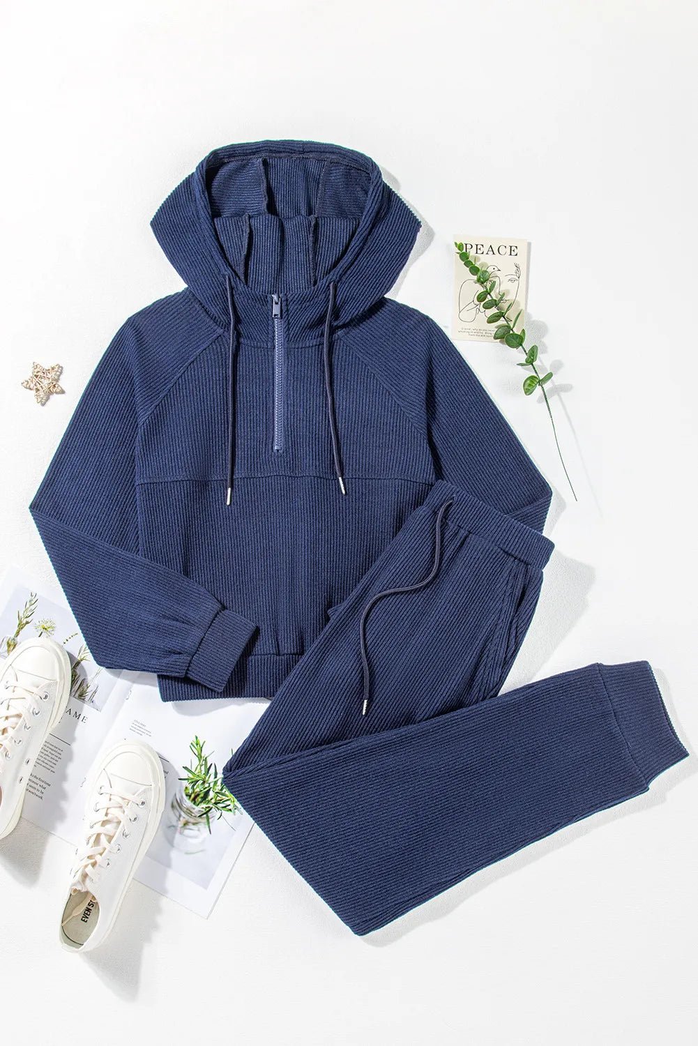 Drawstring Half Zip Hoodie and Joggers Active Set - Plush Fashion Hub